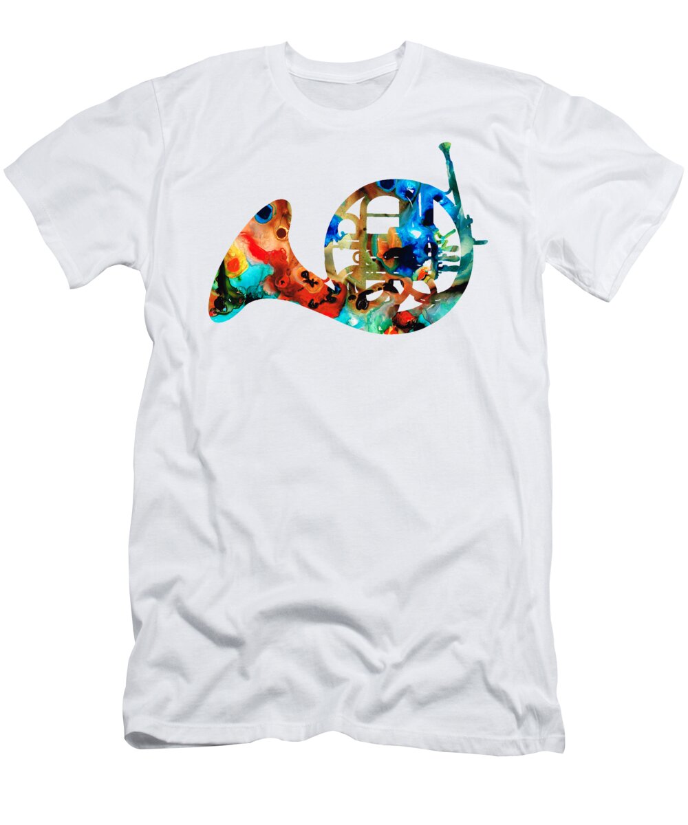 French Horn T-Shirt featuring the painting French Horn - Colorful Music by Sharon Cummings by Sharon Cummings