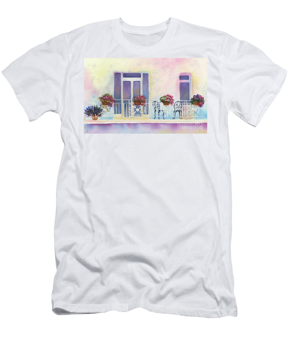 Watercolor Painting T-Shirt featuring the painting Fresh Winds Balcony by Amy Kirkpatrick