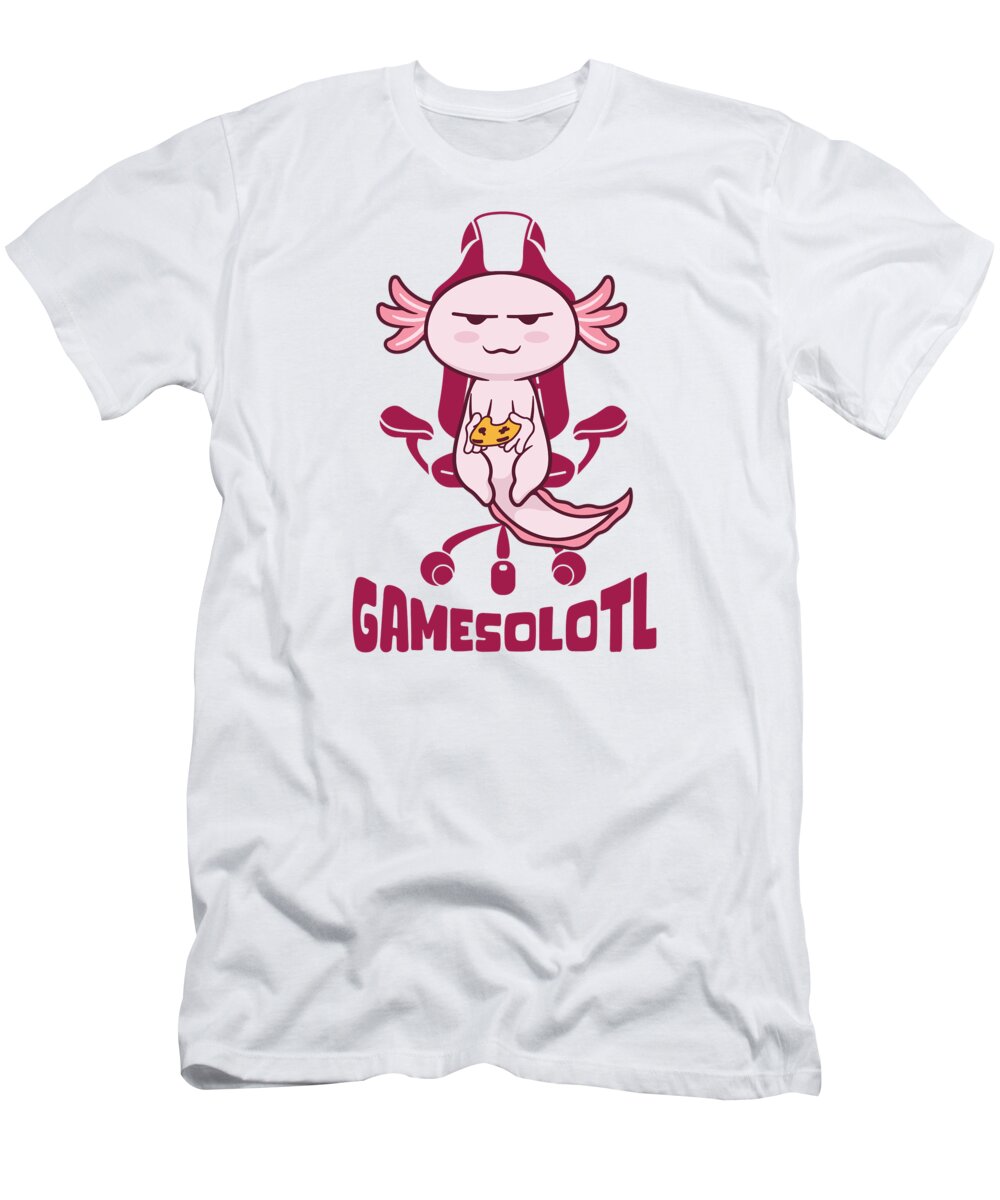 Axolotl T-Shirt featuring the digital art Gamesolotl Cute Kawaii Axolotl by Toms Tee Store