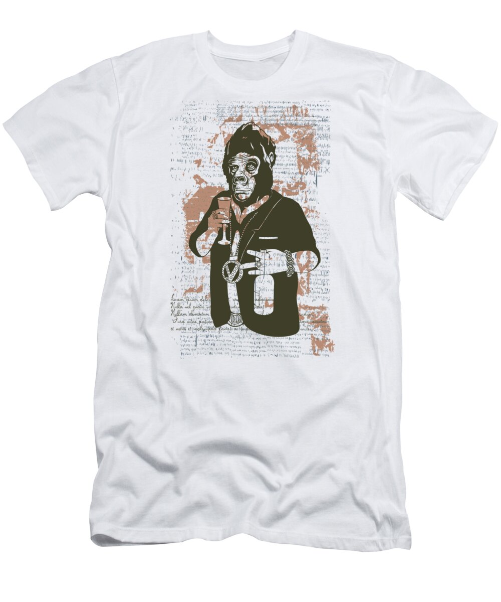 Monkey T-Shirt featuring the digital art Gangster Gorilla by Jacob Zelazny