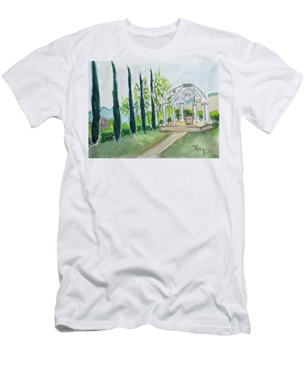 Gazebo T-Shirt featuring the painting GBV Gazebo Temecula Wine Country by Roxy Rich