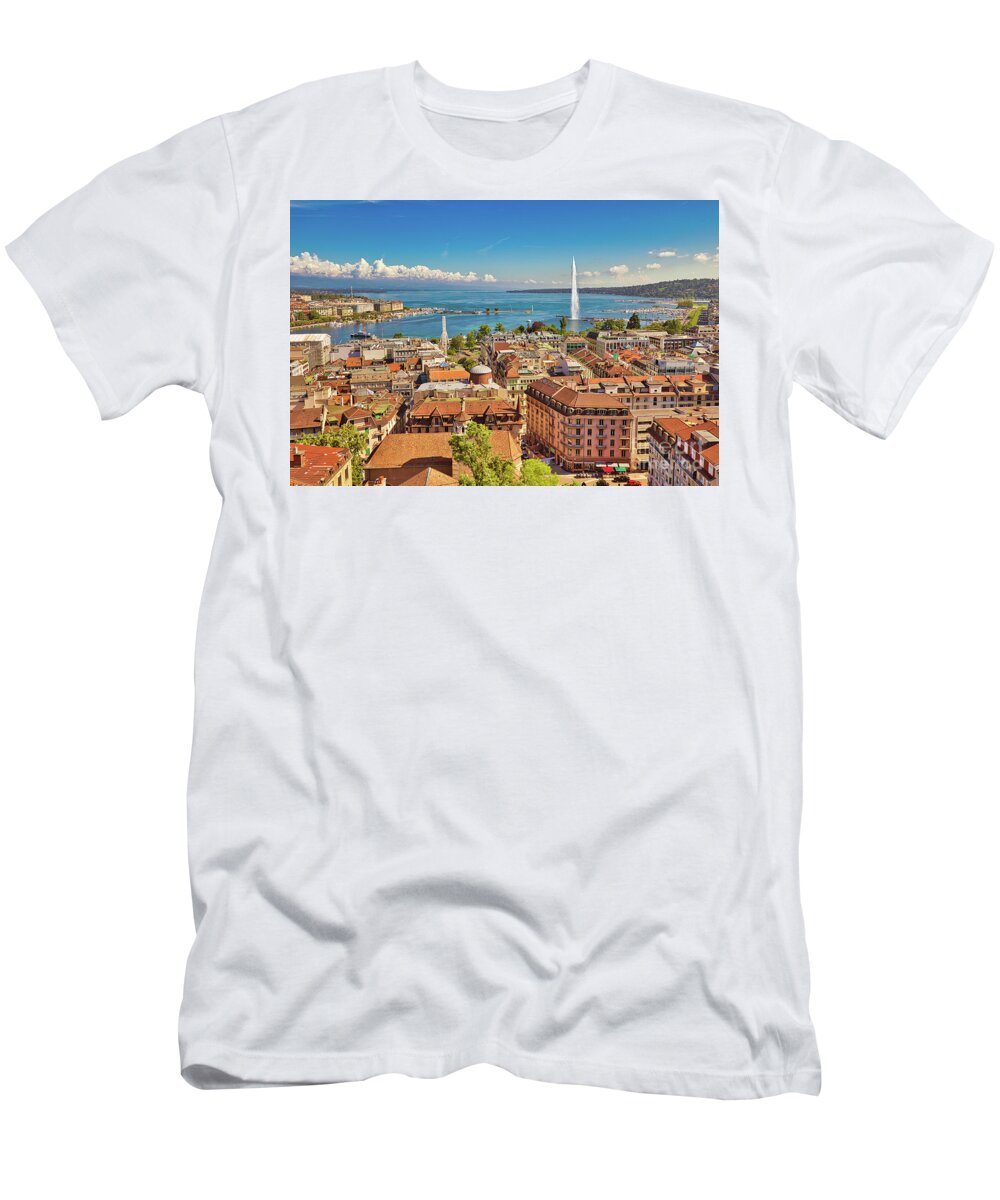 Geneva T-Shirt featuring the photograph Geneva aerial view Switzerland by Benny Marty