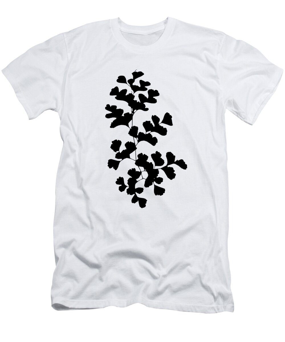 Ginkgo T-Shirt featuring the digital art Ginkgo Biloba Black and White by Rebecca Herranen
