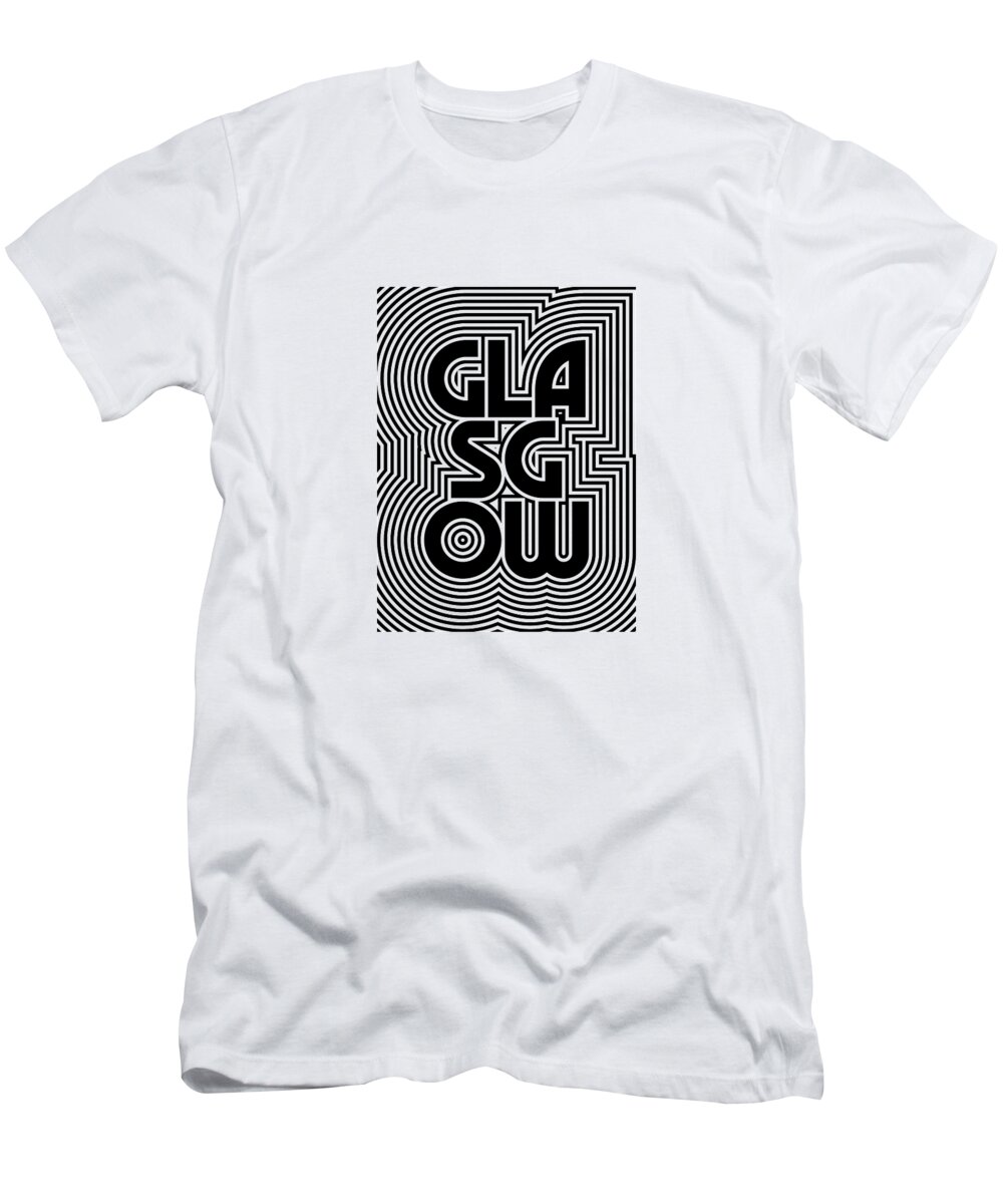 Black T-Shirt featuring the digital art Glasgow City Text Pattern Scotland by Organic Synthesis