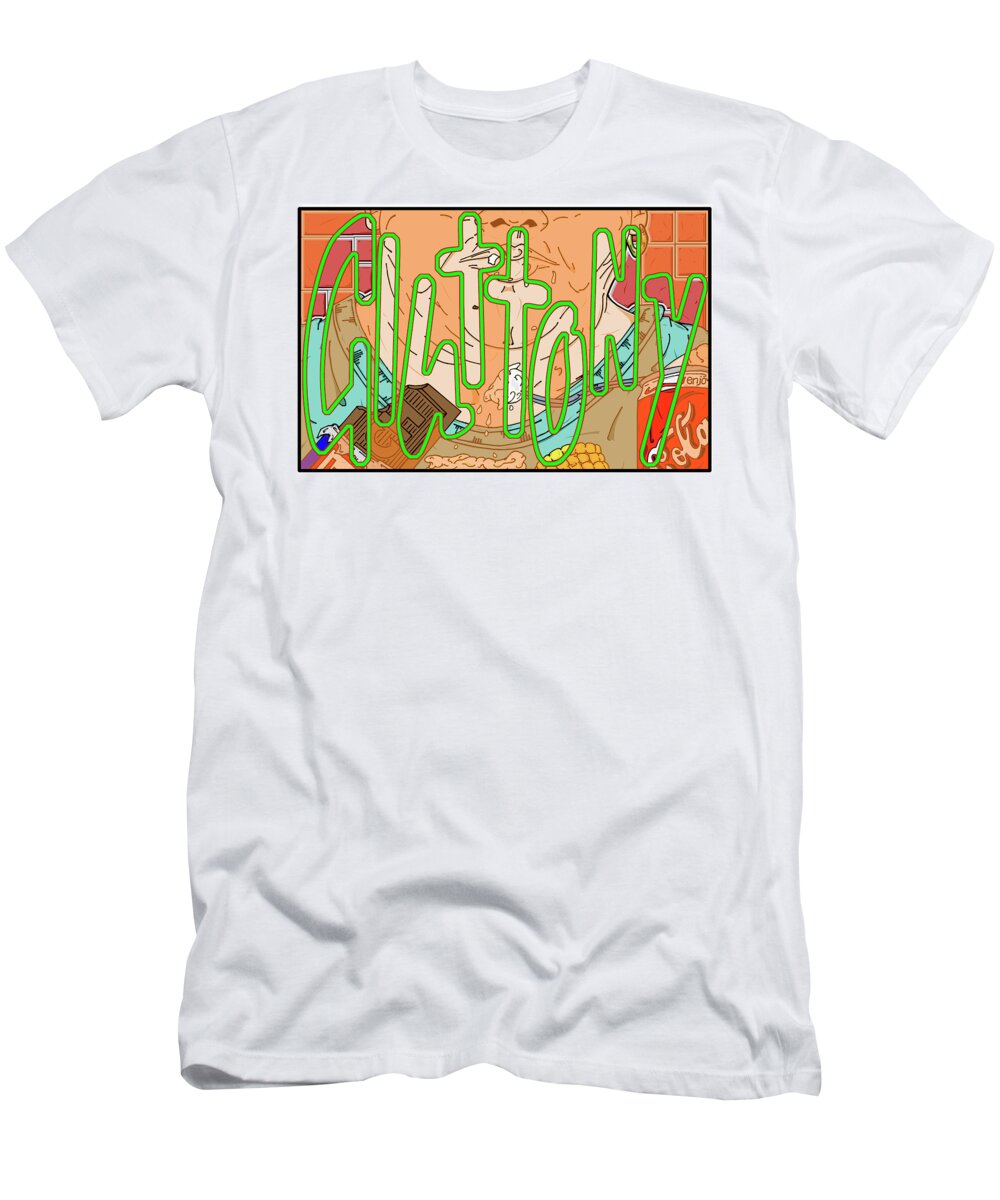 Gluttony T-Shirt featuring the digital art Gluttony from the Seven Deadly Sins Series by Christopher W Weeks