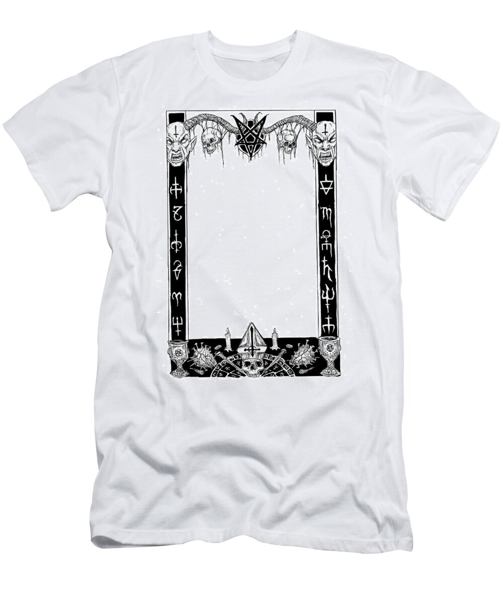 Baphomet T-Shirt featuring the drawing Goat Metal Frame 2 by Alaric Barca