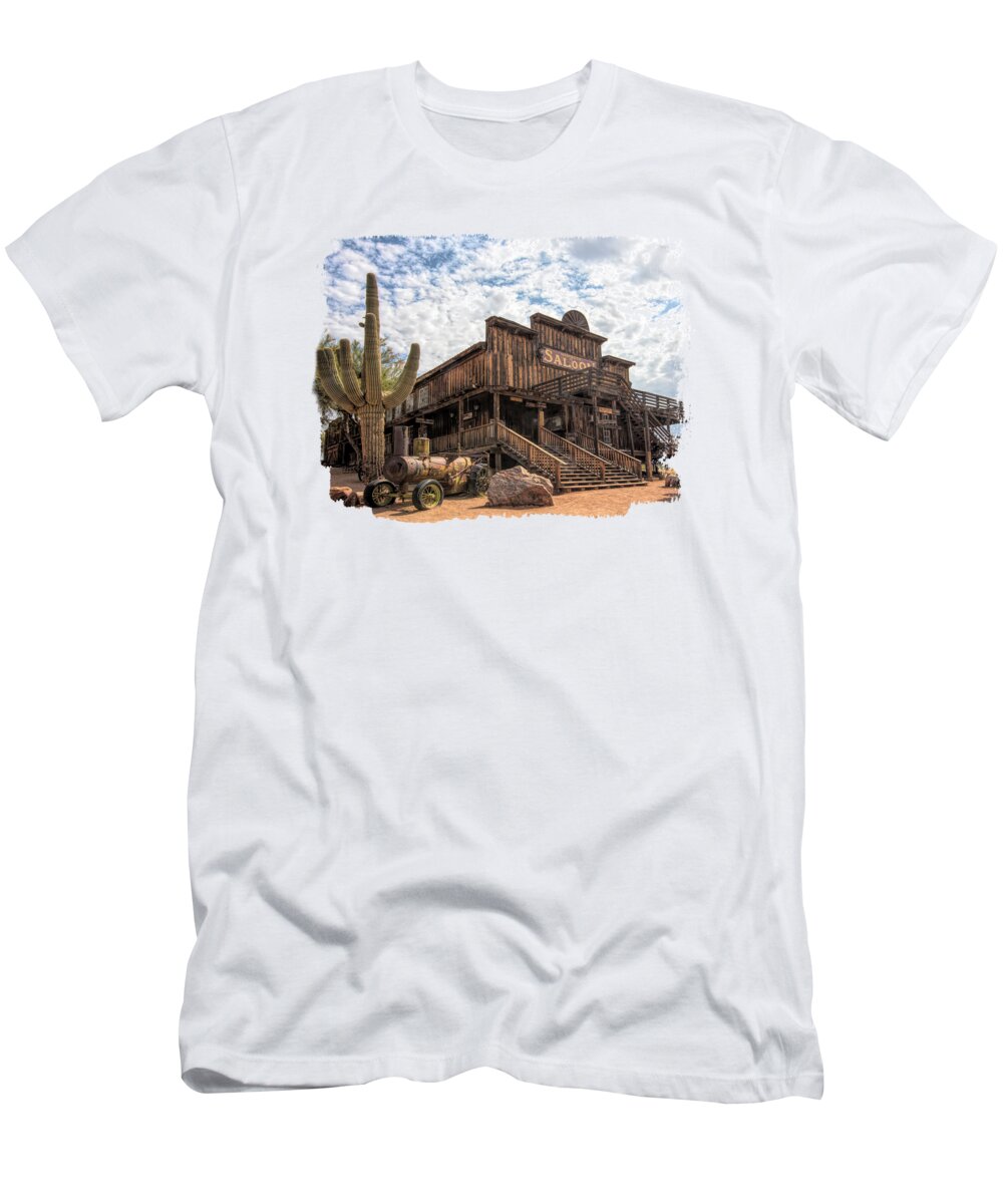 Ghost Town T-Shirt featuring the photograph Goldfield Saloon and Saguaro by Elisabeth Lucas