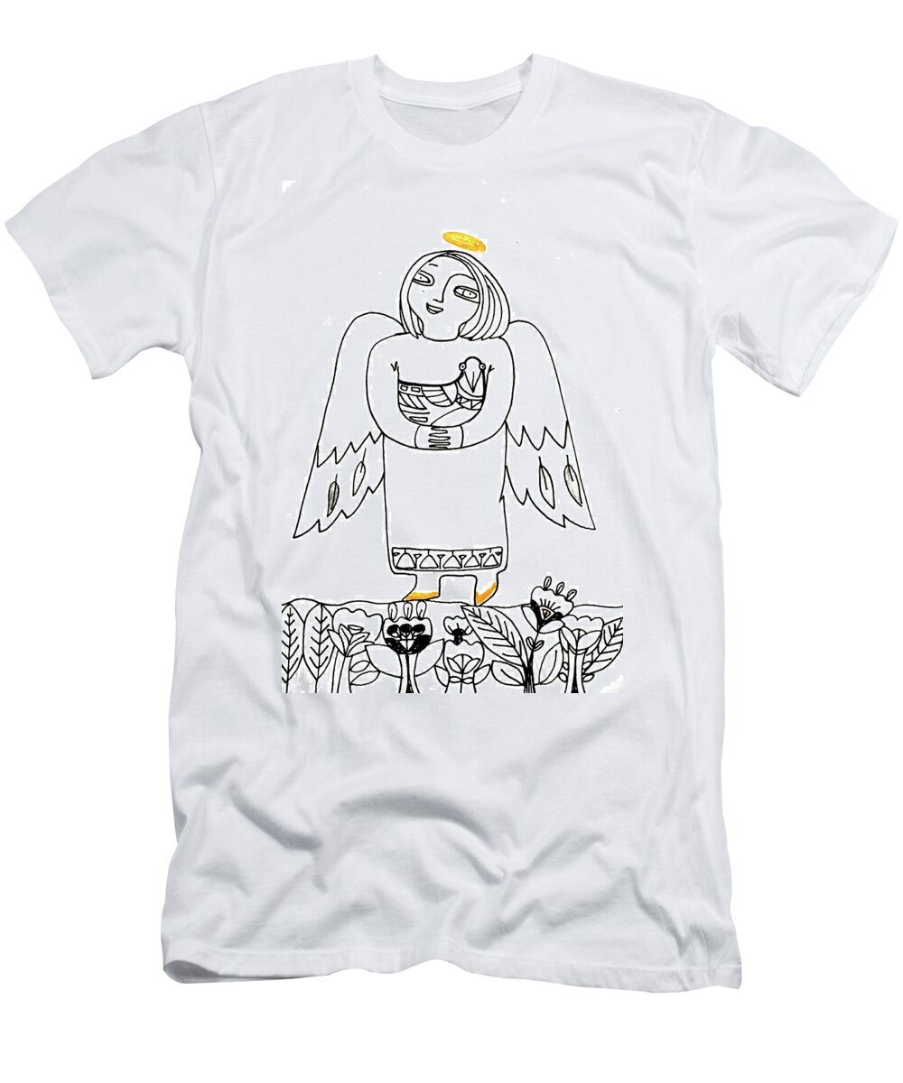 Russian Artists New Wave T-Shirt featuring the drawing Good Angel Drawing Series 1 by Tatiana Koltachikhina