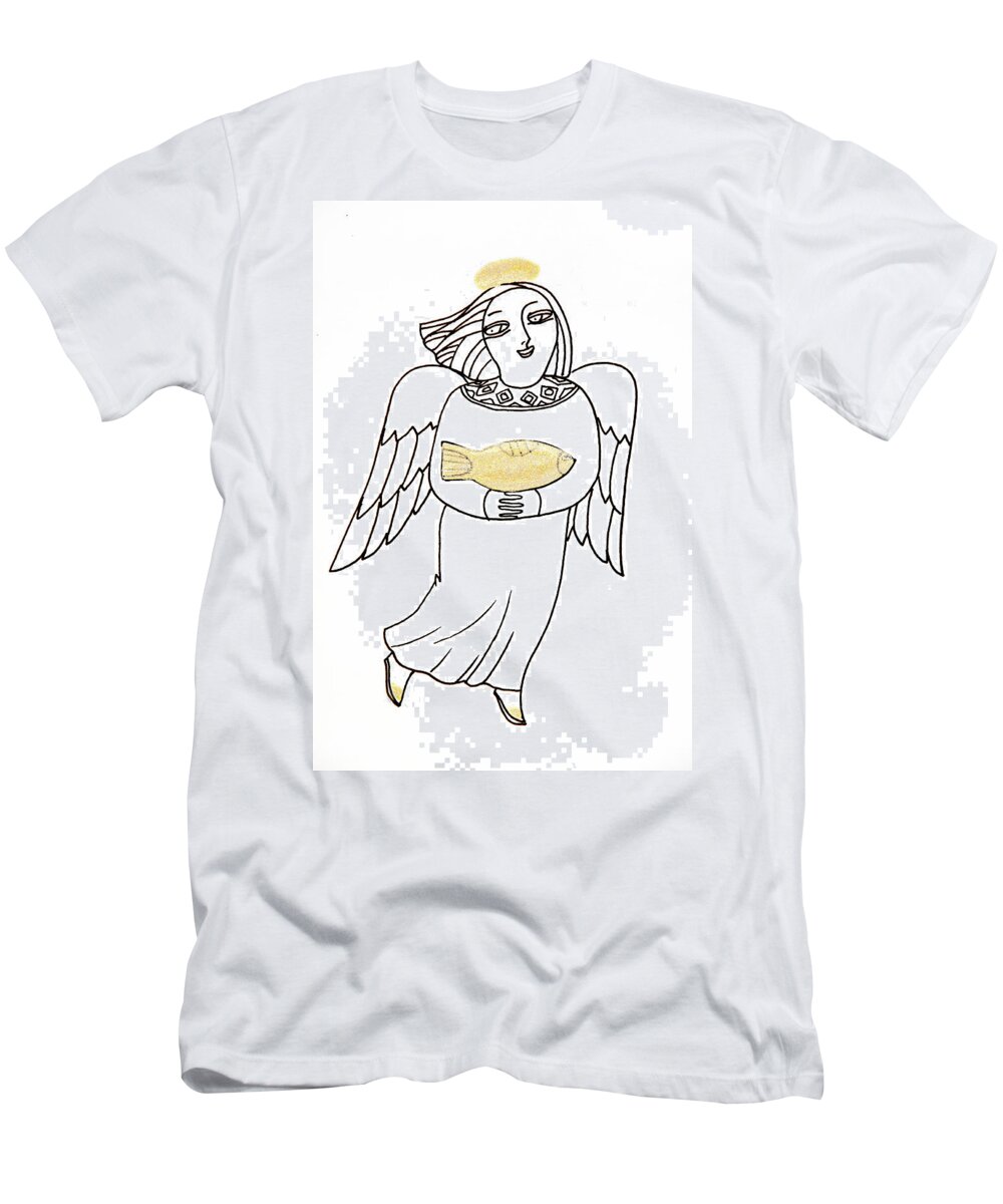 Russian Artists New Wave T-Shirt featuring the drawing Good Angel Drawing Series 2 by Tatiana Koltachikhina