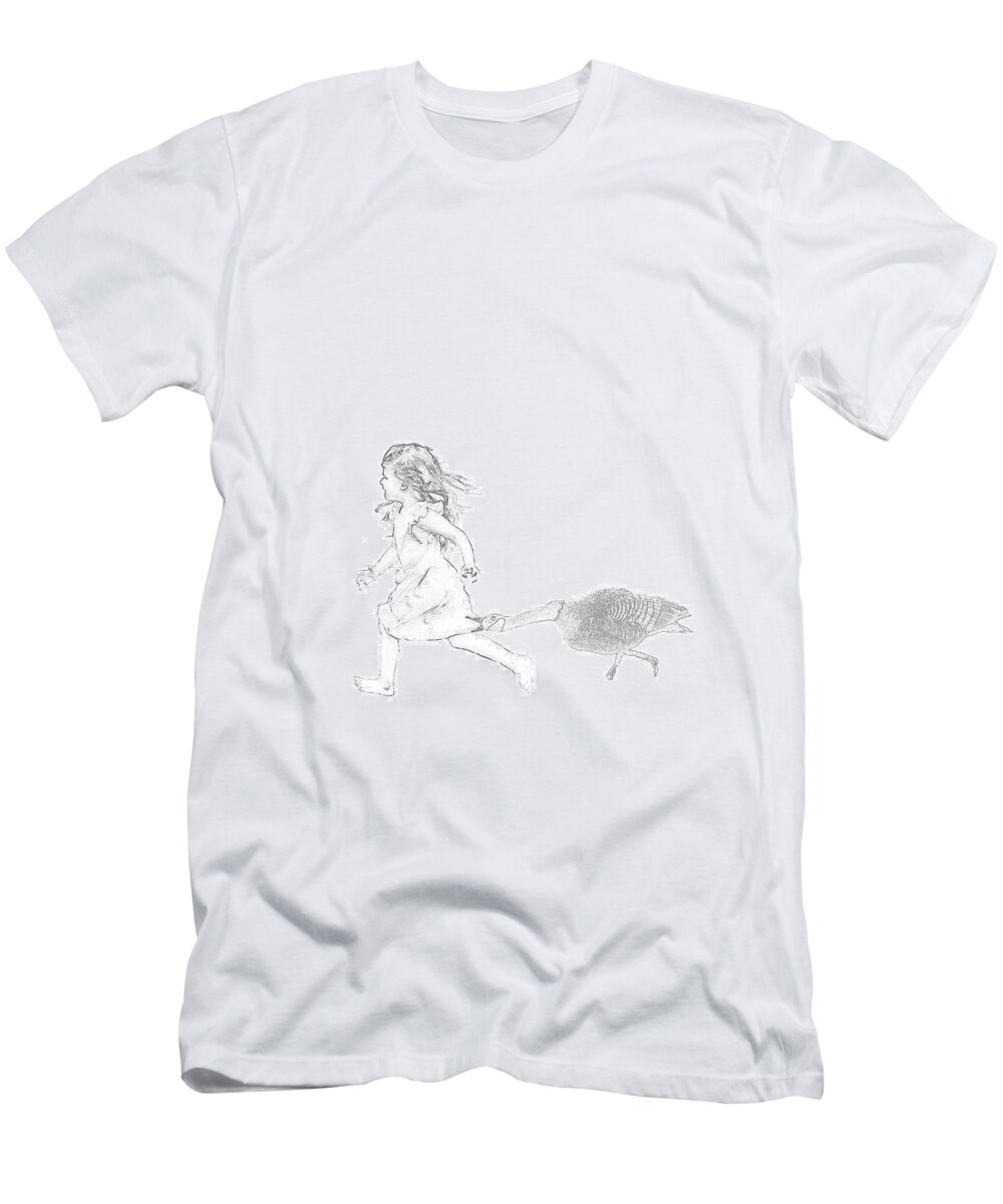 Girl T-Shirt featuring the mixed media Goose Girl by Moira Law