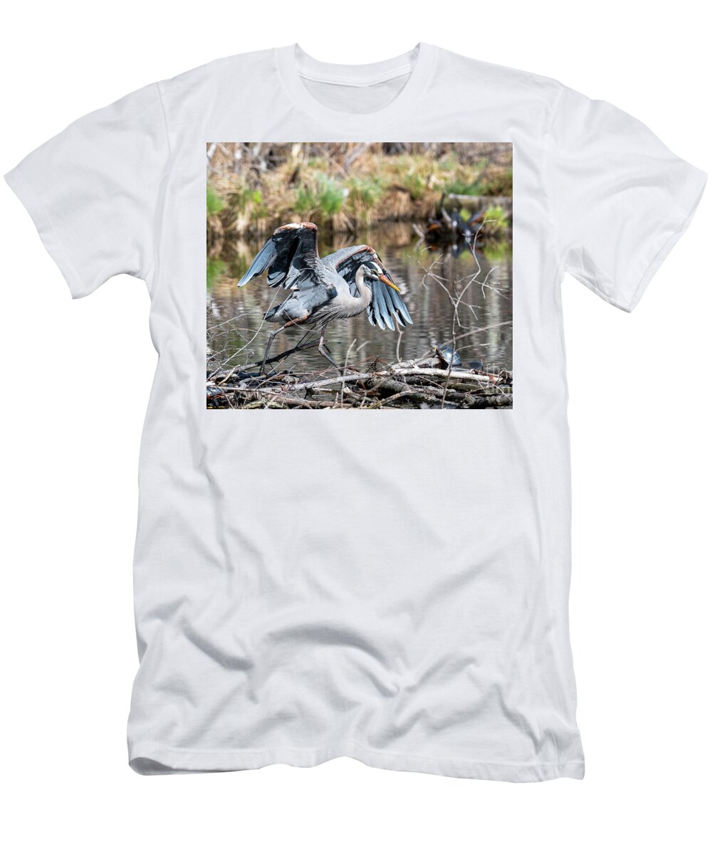 Afternoon T-Shirt featuring the photograph Great Blue Heron at the Needham Reservoir by Ilene Hoffman