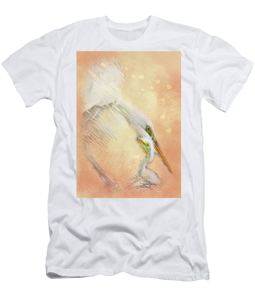 Snowy Egret T-Shirt featuring the photograph Great White Egret Tenderness by Patti Deters