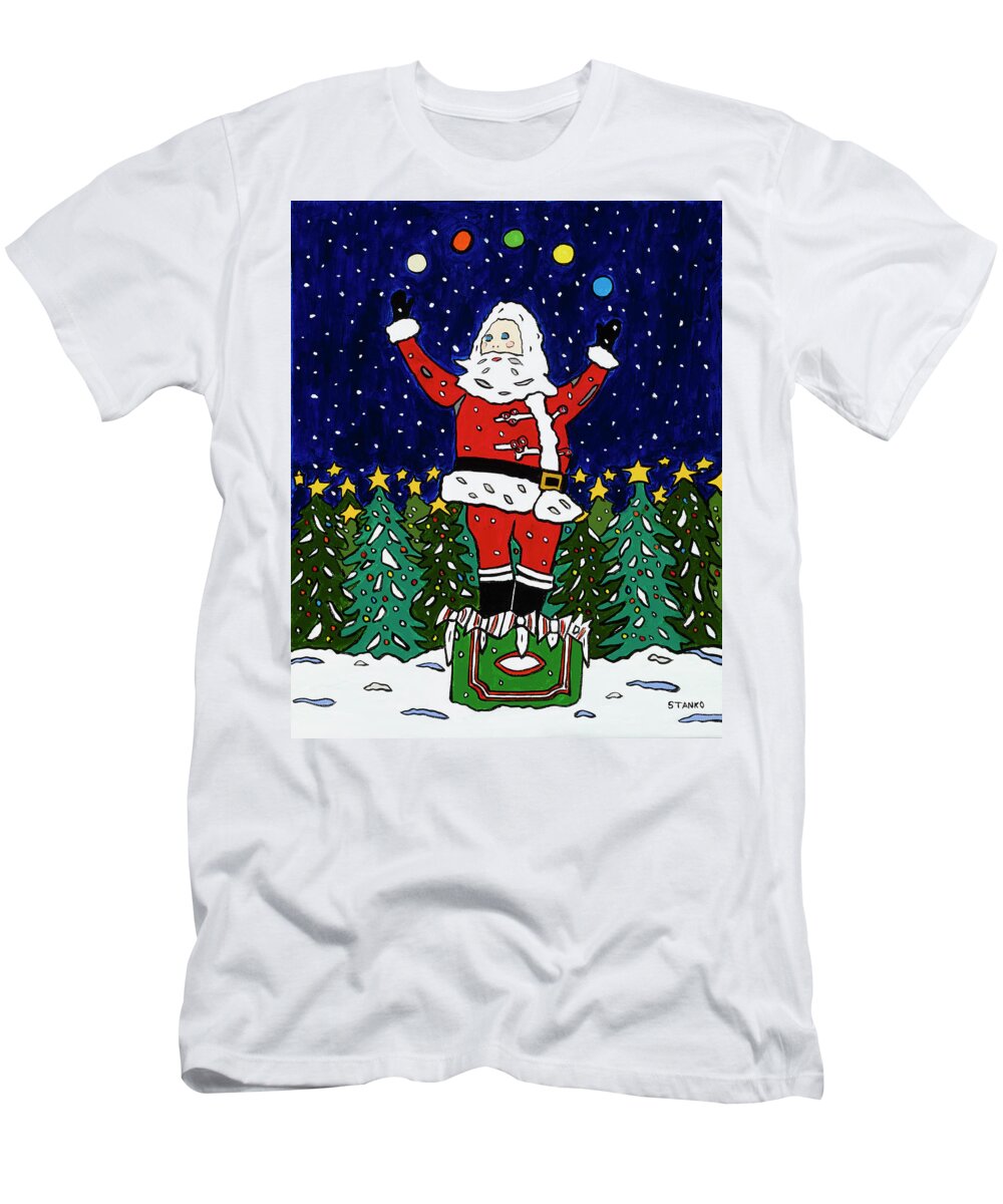 Santa Christmas Green Acres T-Shirt featuring the painting Green Acres Santa by Mike Stanko