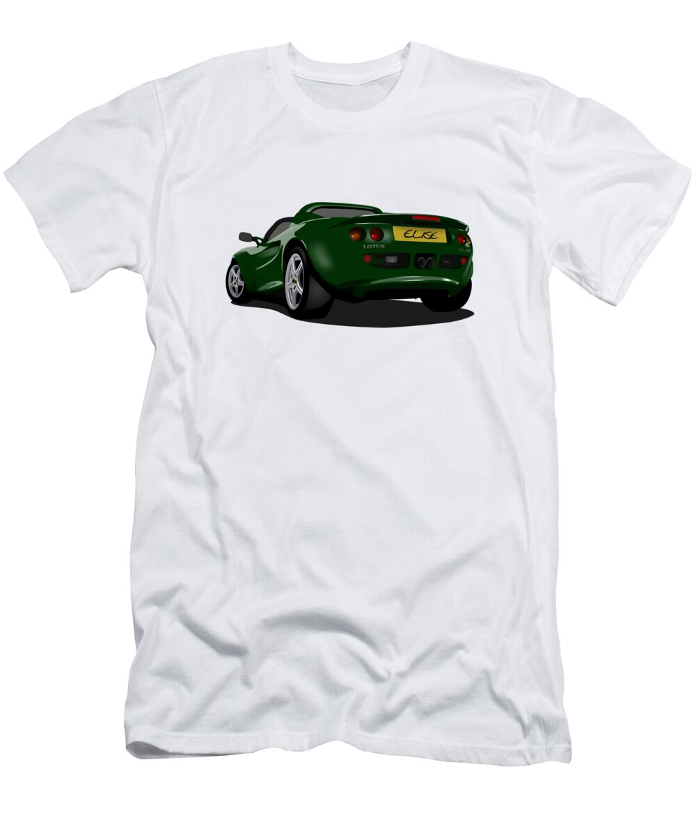 Sports Car T-Shirt featuring the digital art Green S1 Series One Elise Classic Sports Car by Moospeed Art