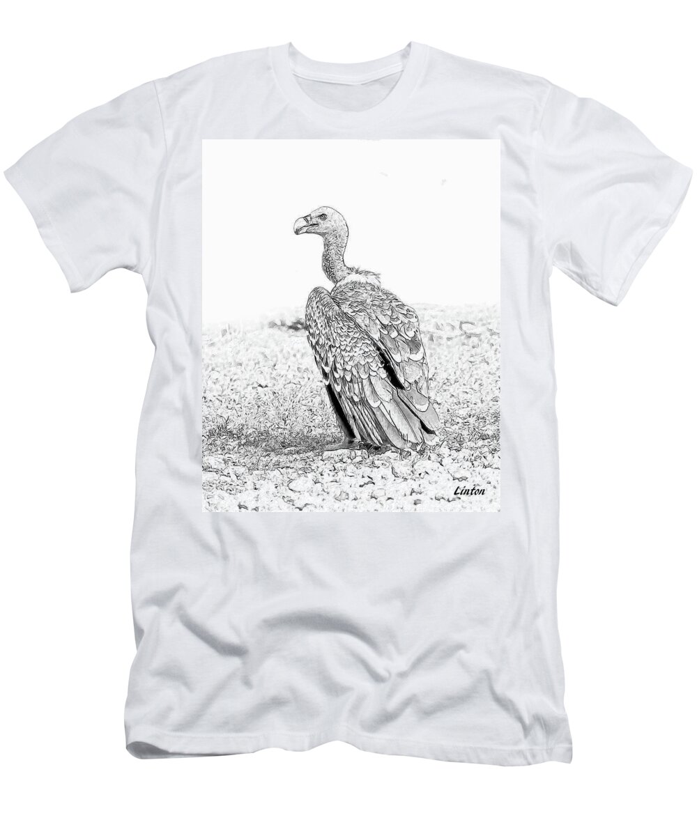 African Wildlife Sketch T-Shirt featuring the digital art Griffon Vulture by Larry Linton