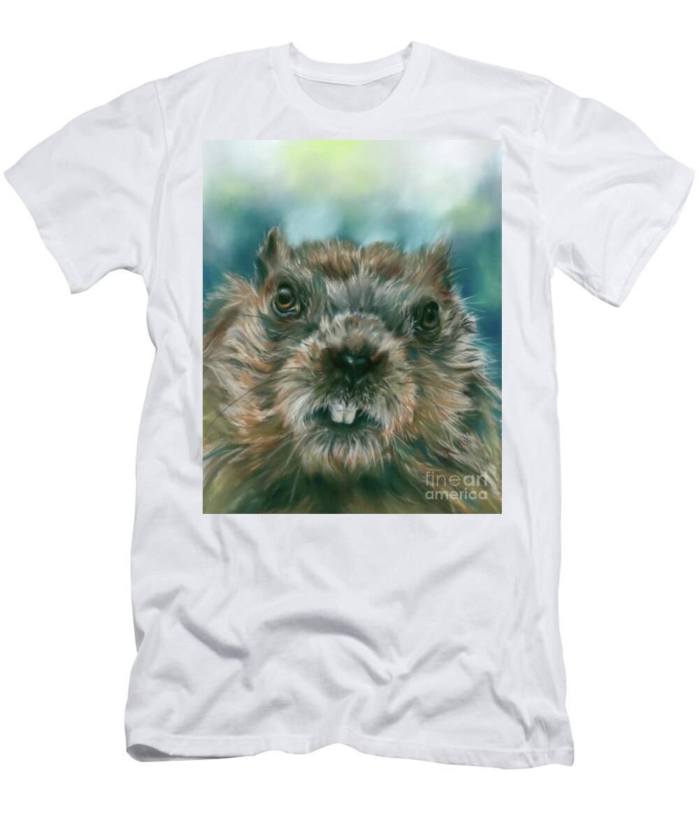Animal T-Shirt featuring the painting Groundhog Day is On the Way by MM Anderson