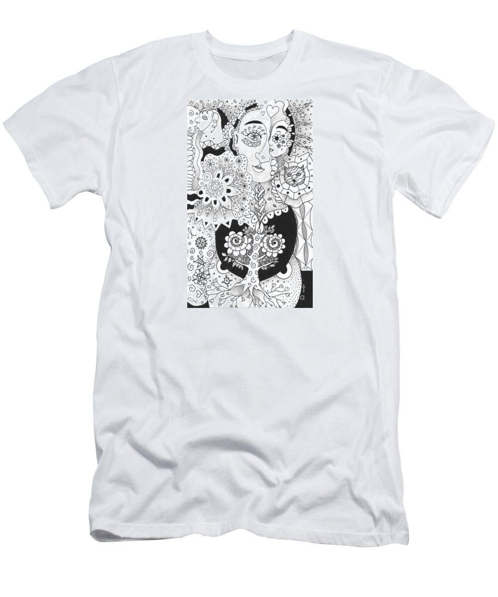 Growing Roots By Helena Tiainen T-Shirt featuring the drawing Growing Roots by Helena Tiainen