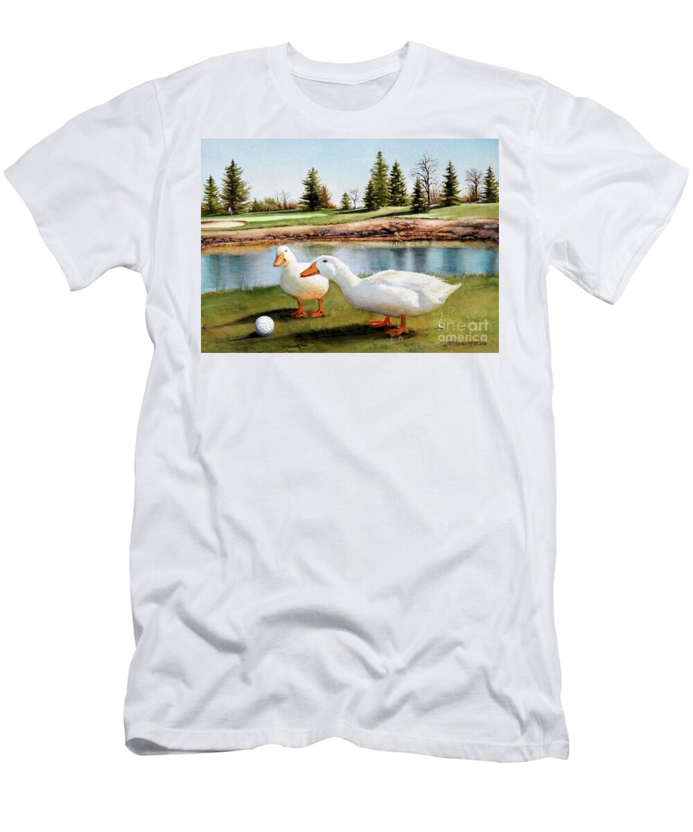 Ducks T-Shirt featuring the painting Keep Your Eye on The Ball by Jeanette Ferguson