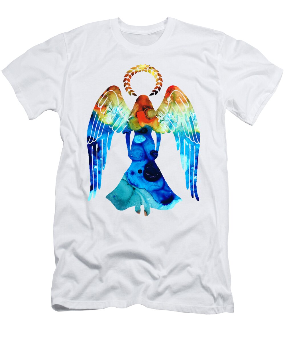 Guardian T-Shirt featuring the painting Guardian Angel - Spiritual Art Painting by Sharon Cummings