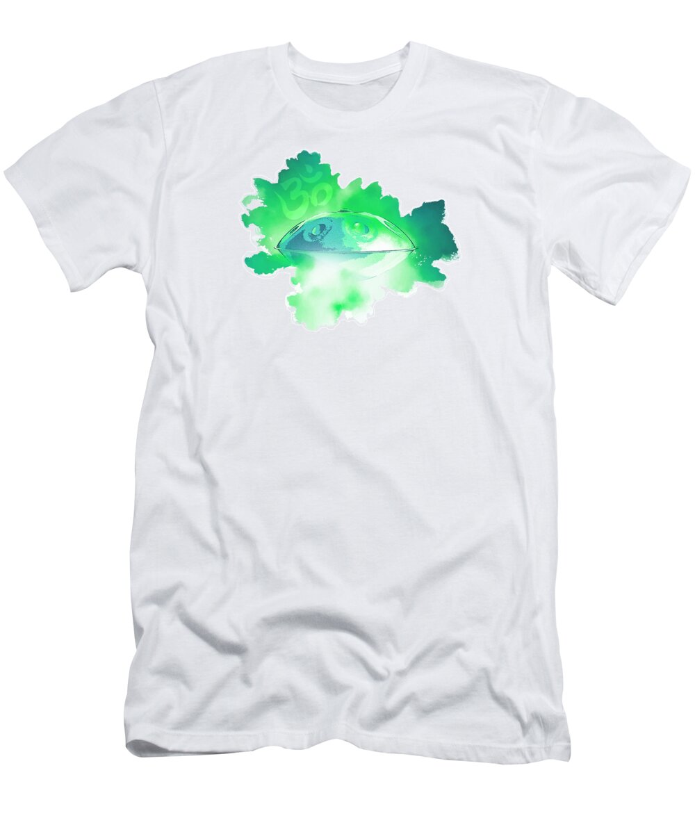 Handpan T-Shirt featuring the digital art Handpan Om in green by Alexa Szlavics
