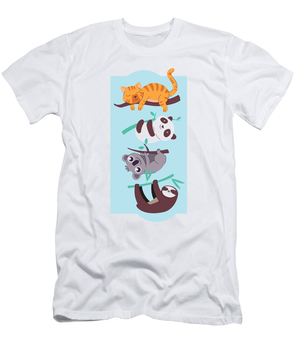 Hanging T-Shirt featuring the digital art Hanging Animals Lover Gift Cute Koala Sloth Panda Cat by Jeff Creation