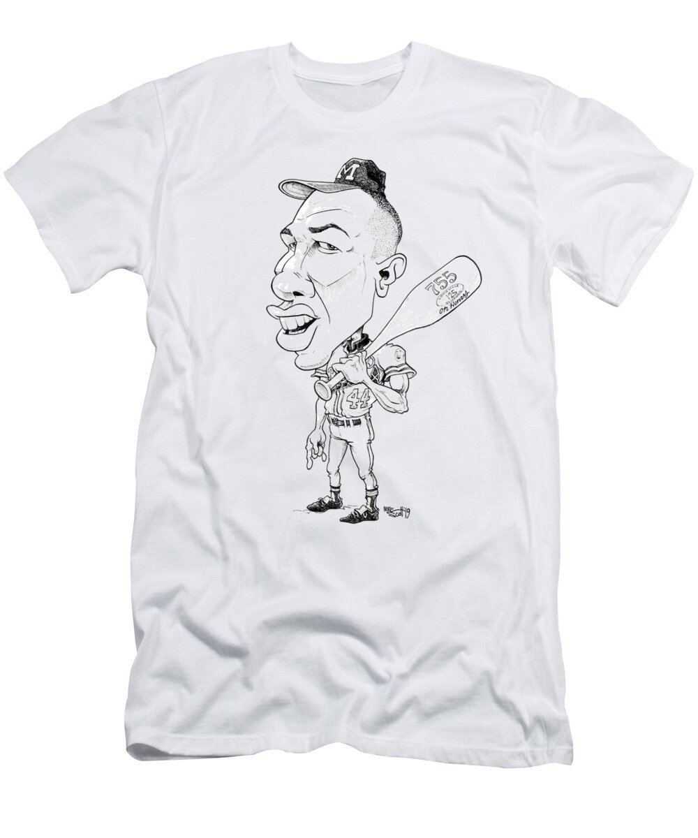 Caricature T-Shirt featuring the drawing Hank Aaron by Mike Scott