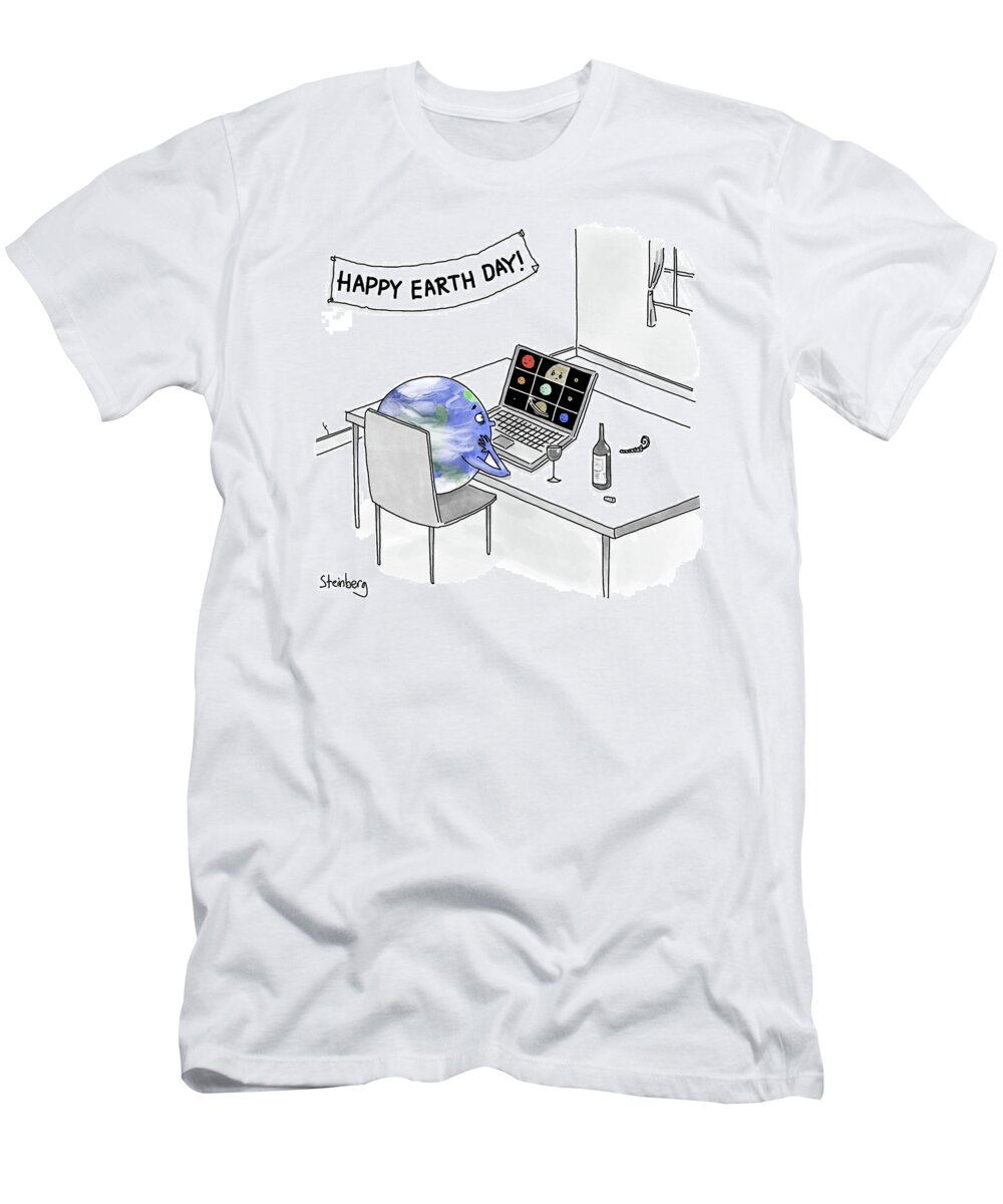 Captionless T-Shirt featuring the drawing Happy Earth Day by Avi Steinberg