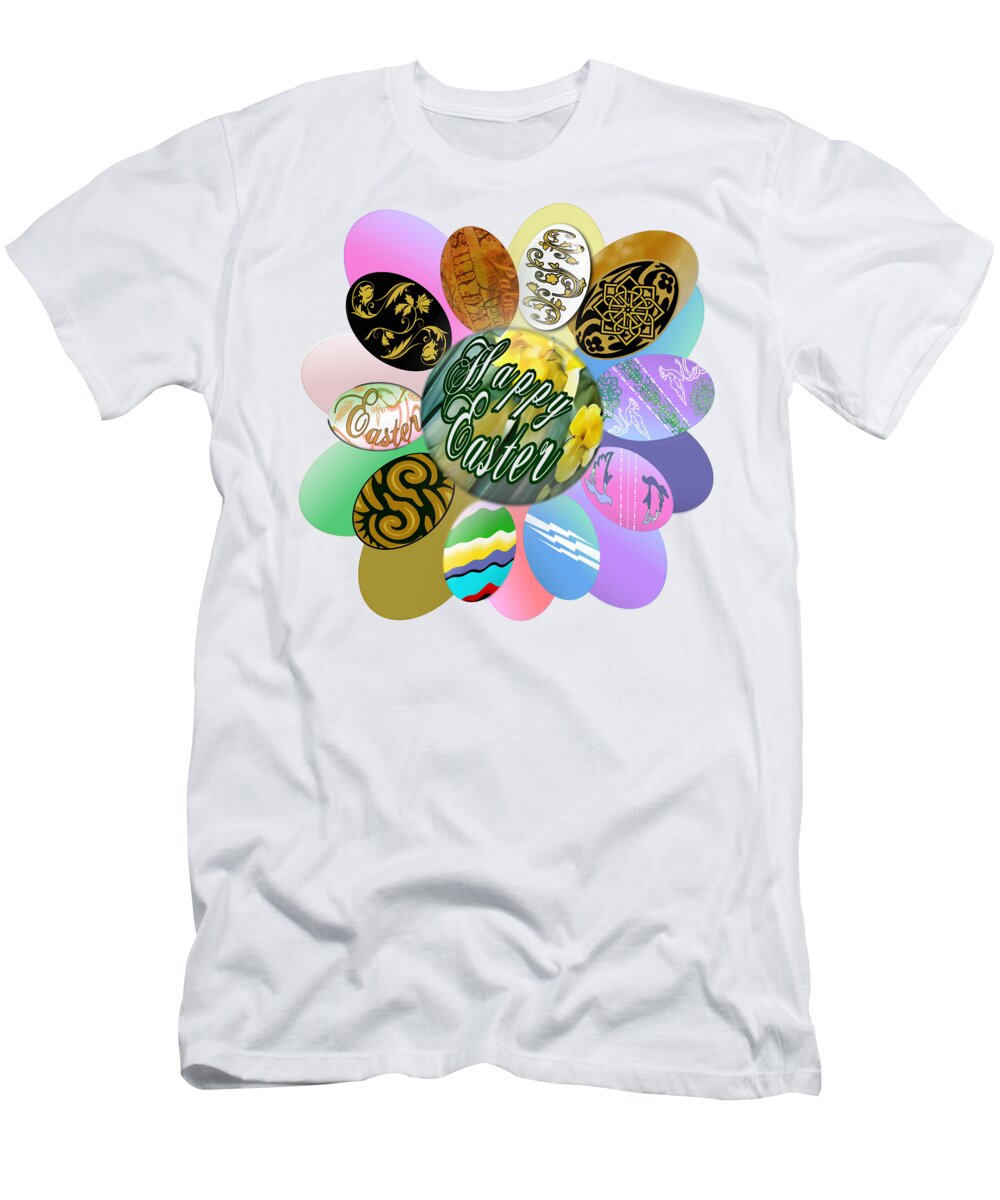 Happy T-Shirt featuring the digital art Happy Easter Egg Bundle by Delynn Addams