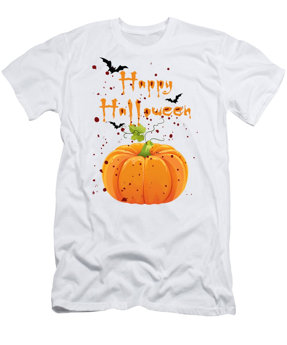 Halloween T-Shirt featuring the digital art Happy Halloween, Halloween Scary Spooky Pumpkin Transparent Graphic Design by Mounir Khalfouf