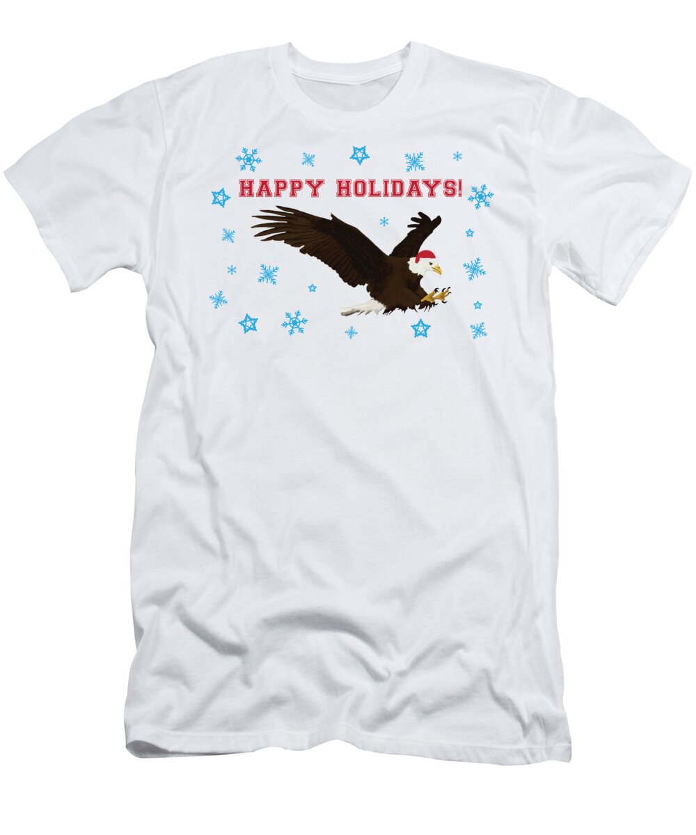 Eagles T-Shirt featuring the digital art Happy Holidays Eagle by College Mascot Designs