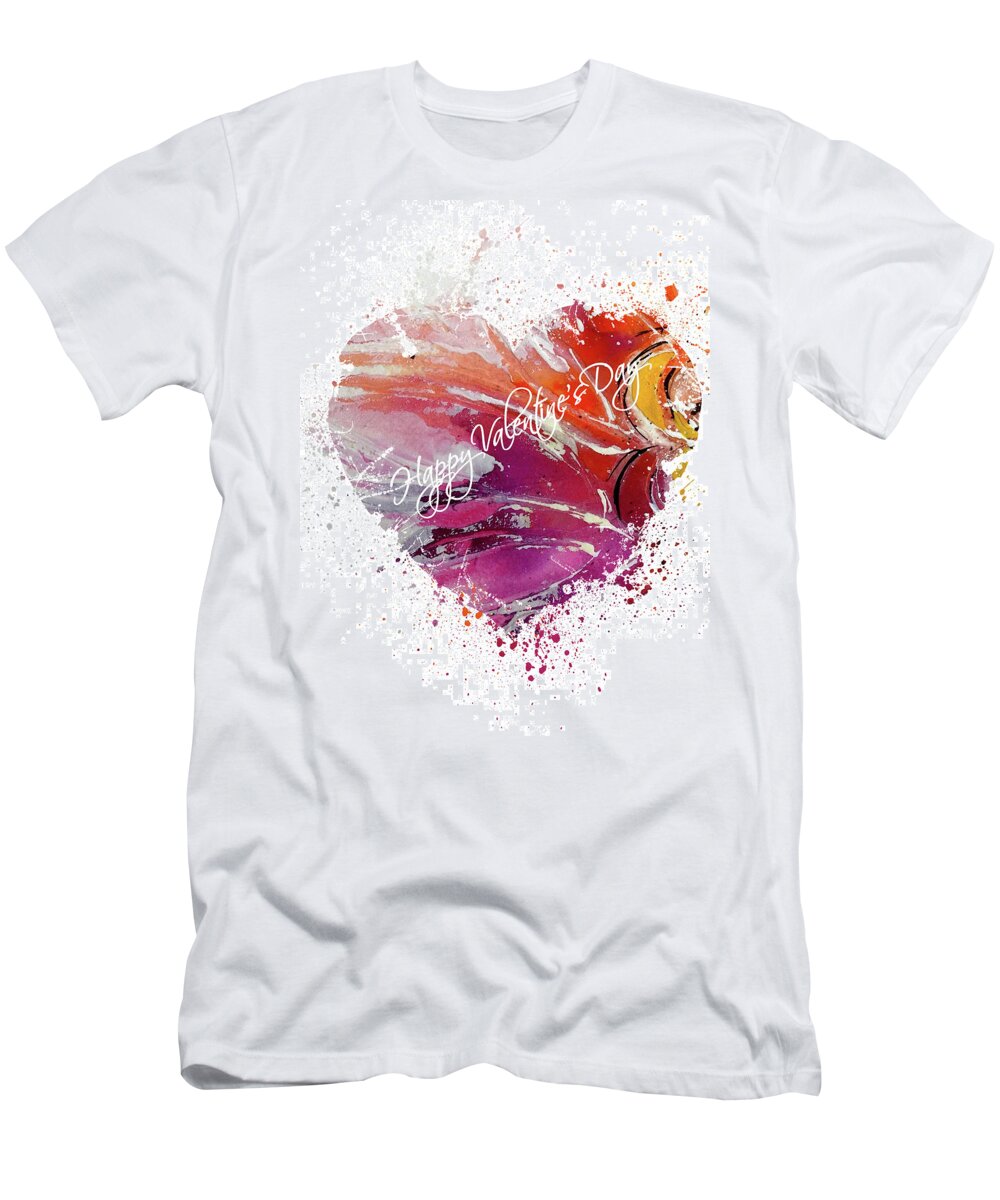 Heart T-Shirt featuring the mixed media Happy Valentines's Day by Moira Law