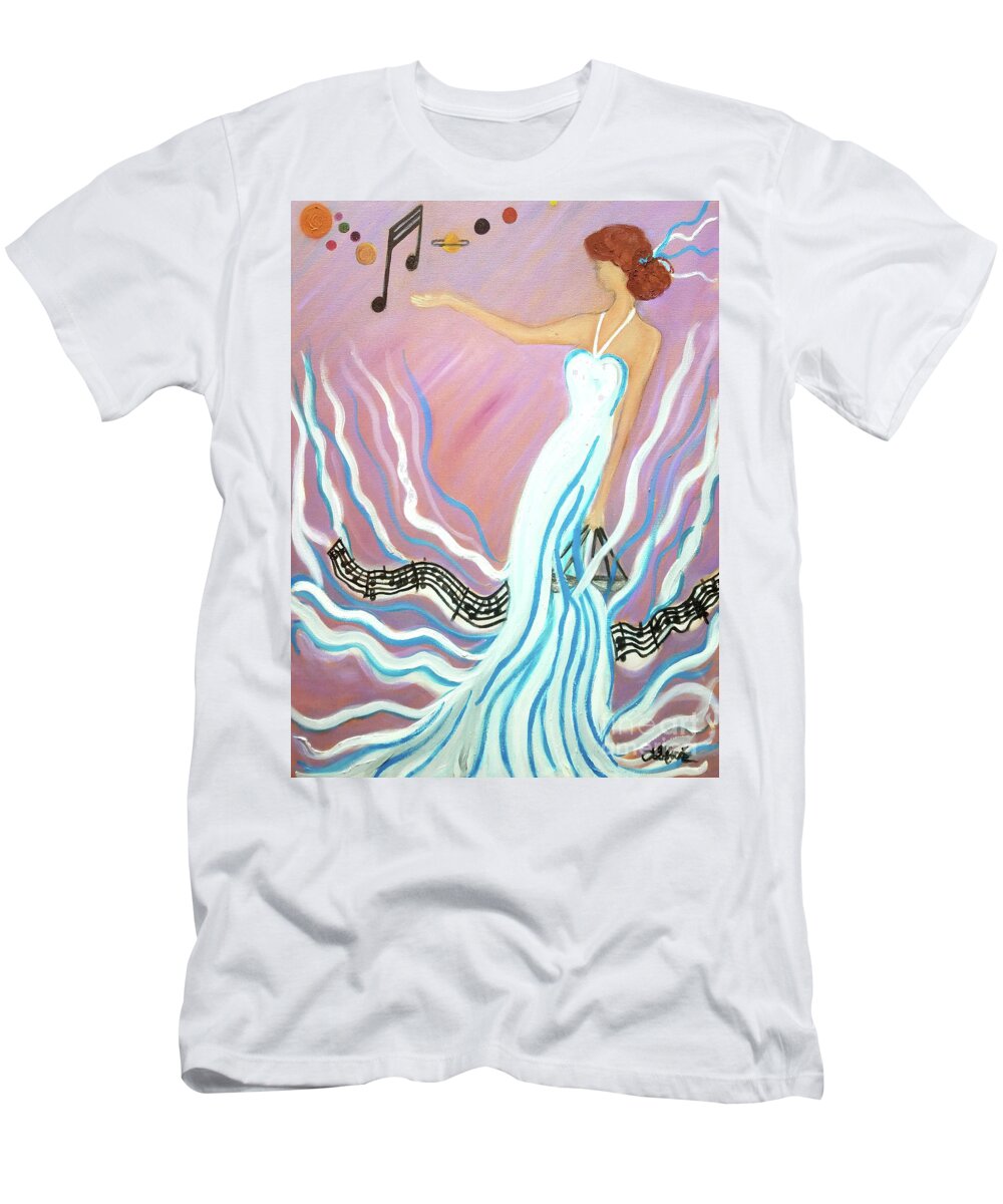 Music T-Shirt featuring the painting Harmonic Law by Artist Linda Marie