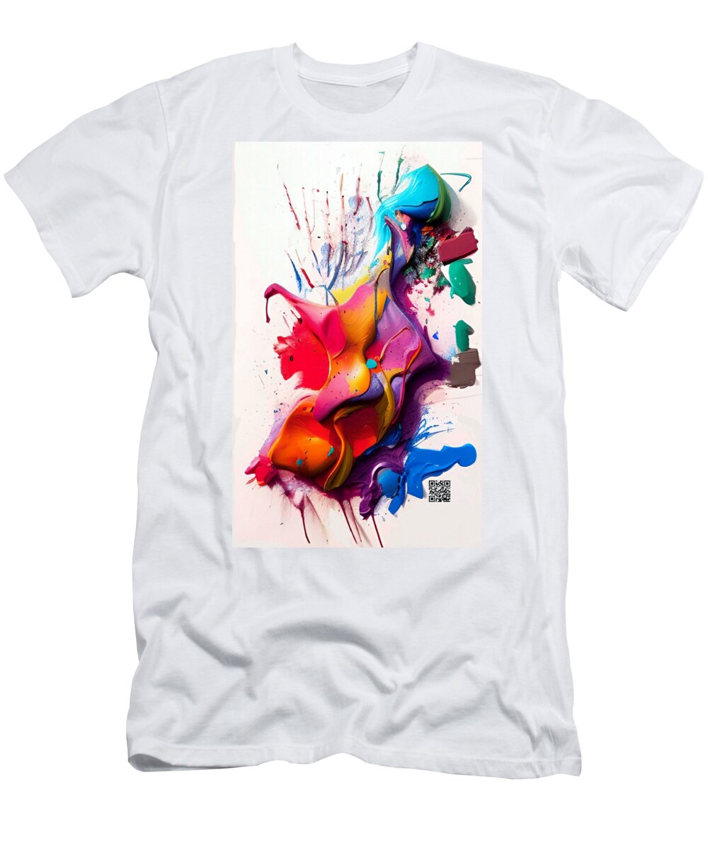 Abstract; Colorful; Acrylic; Motion; Movement; Splash; Red; Pink; Orange; Green; Blue T-Shirt featuring the painting Harmony in Motion by Rafael Salazar