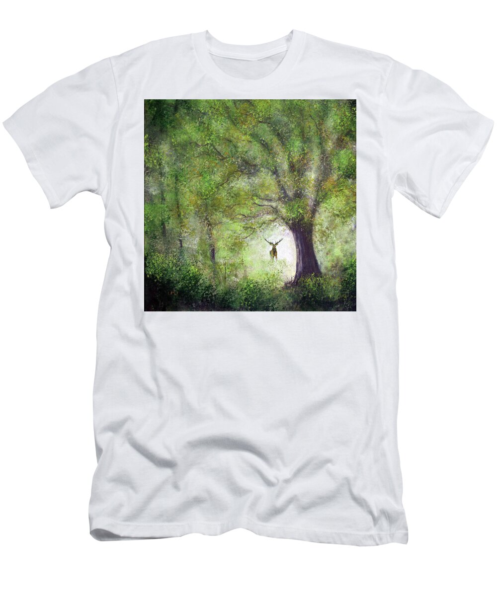 Hart T-Shirt featuring the painting Hart of the Woodland by Laura Iverson