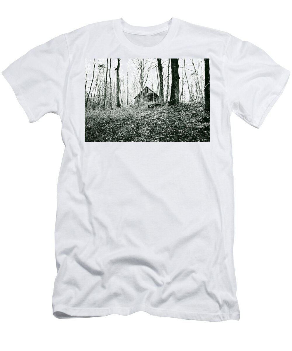 Haunted Barn T-Shirt featuring the photograph Haunted Barn in the Woods by Stacie Siemsen