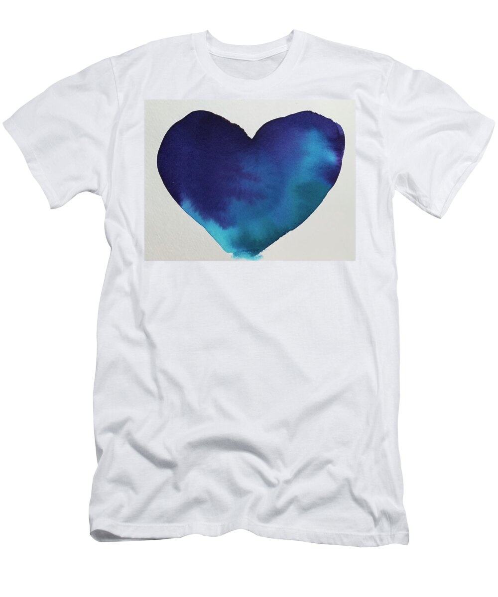 Watercolor T-Shirt featuring the painting Heart Blues by Sandy Rakowitz