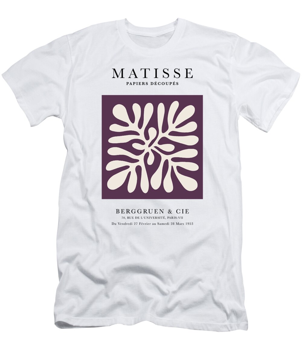 Henri Matisse T-Shirt featuring the digital art Henri Matisse Flower, Papier Decoupes Art, Matisse Cutouts, Matisse dark purple inside by Re- Make-