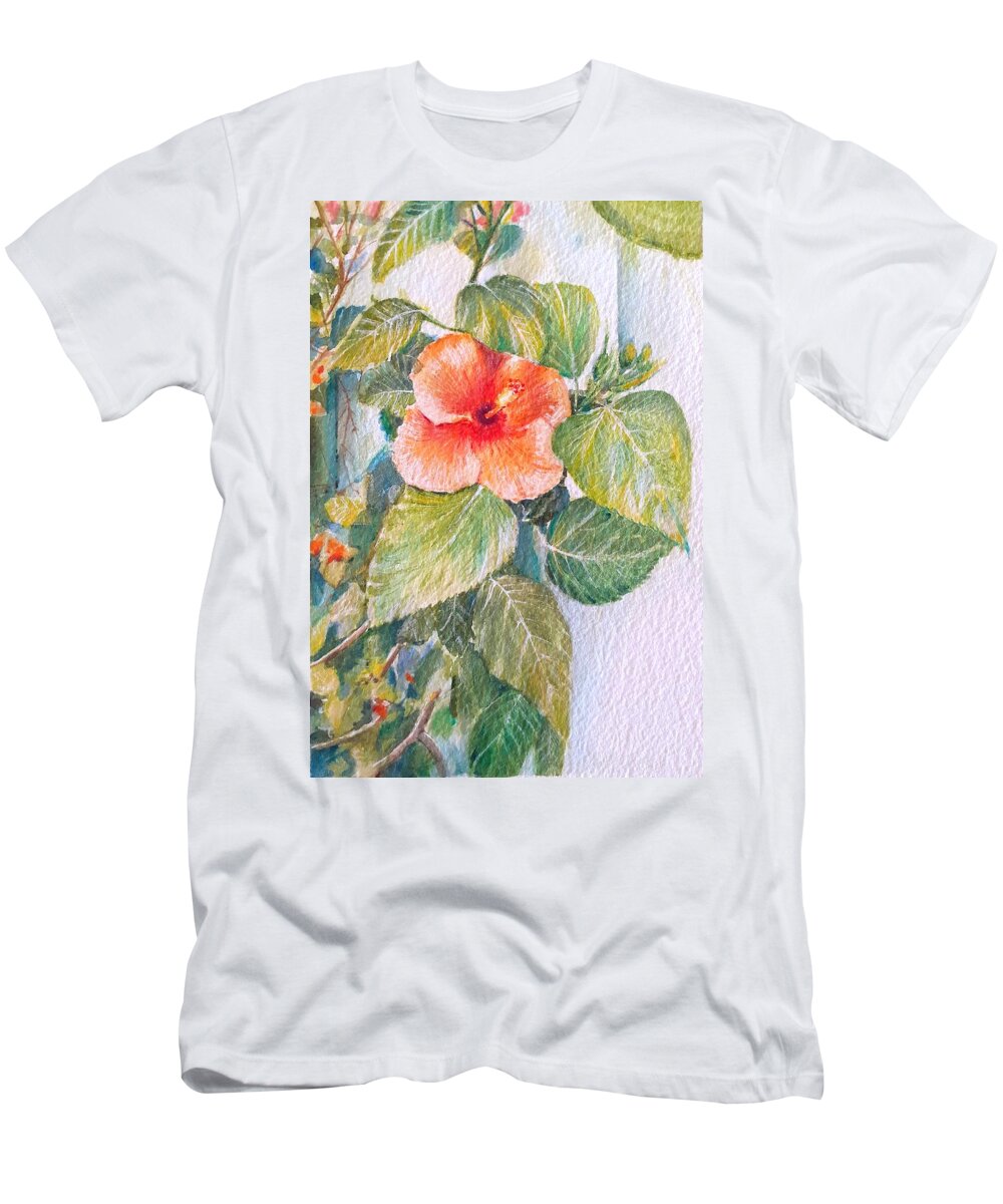 Hibiscus T-Shirt featuring the painting Hibiscus by Carolina Prieto Moreno