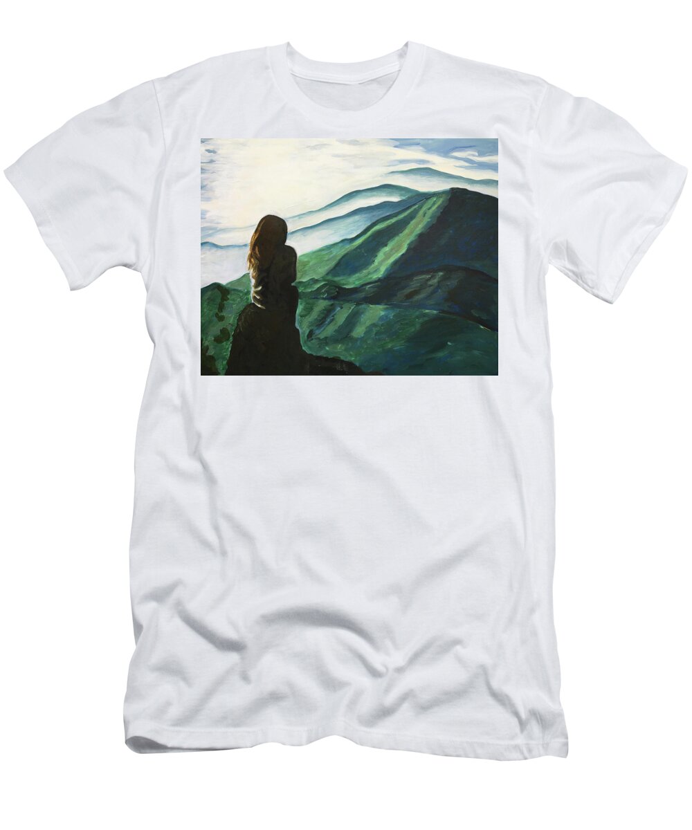 Mountains T-Shirt featuring the painting High Rock by Pamela Schwartz