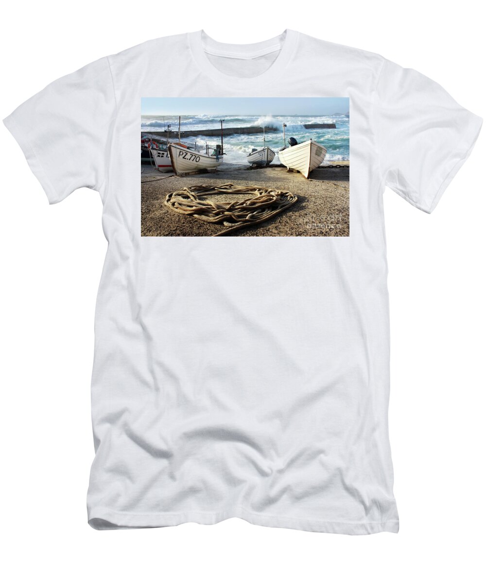 Harbor T-Shirt featuring the photograph High Tide in Sennen Cove Cornwall by Terri Waters
