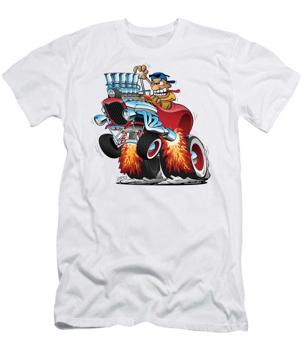 Voodoo Rat Cartoon Character Flaming Race Car Hot Rod Style T Shirt 