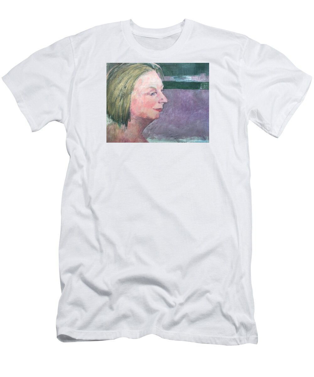 Hilary Mantel T-Shirt featuring the painting Hilary Mantel by Kazumi Whitemoon