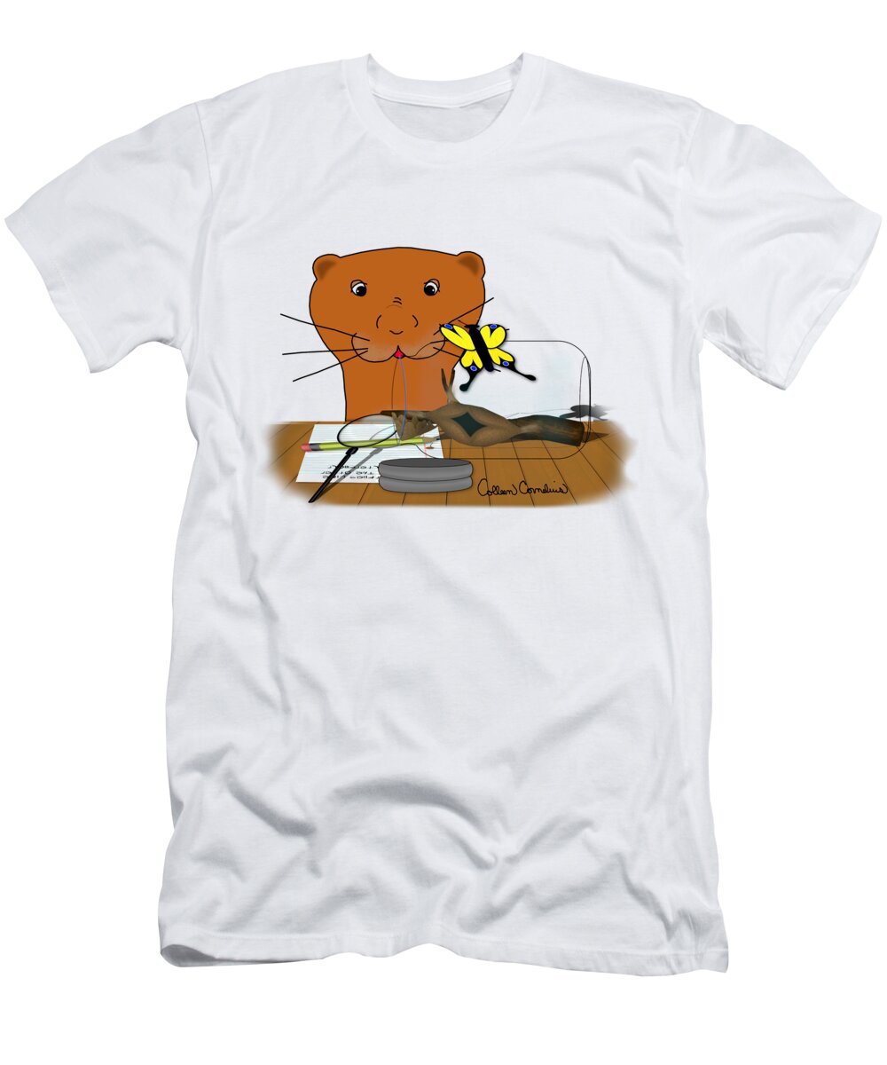 Oliver The Otter T-Shirt featuring the digital art Homeschooling Oliver The Otter - The Butterfly by Colleen Cornelius