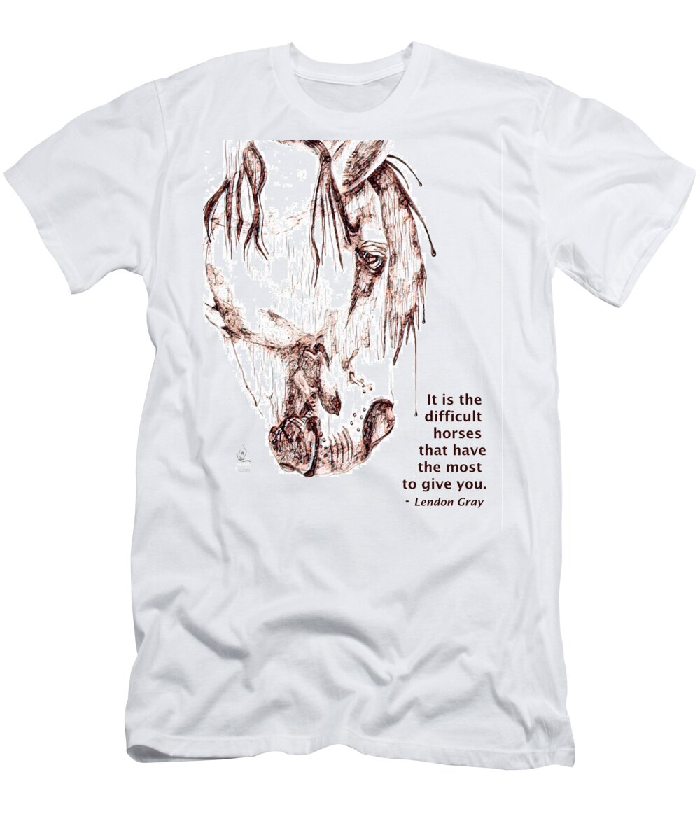 Horsehead Study T-Shirt featuring the mixed media Horse Head Study with Quote by Equus Artisan
