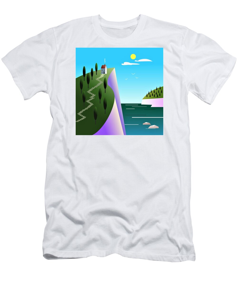House T-Shirt featuring the digital art House at the edge of the cliff by Fatline Graphic Art