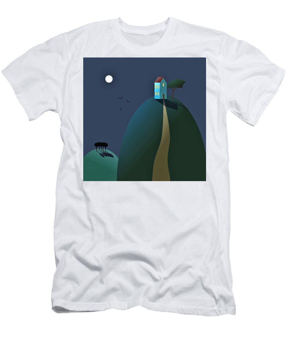 Landscape T-Shirt featuring the digital art House at the top of the hill by Fatline Graphic Art