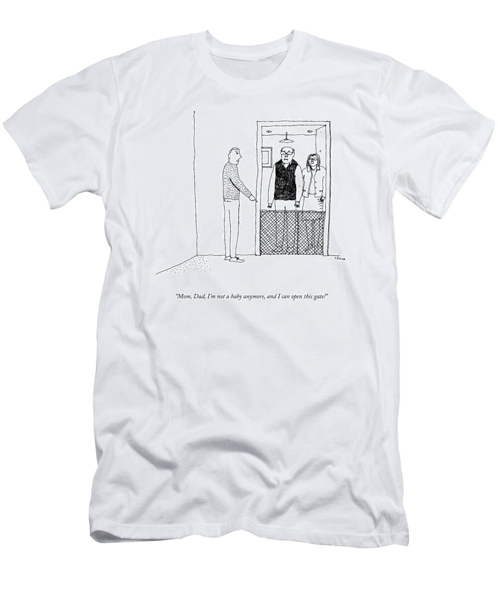 Mom T-Shirt featuring the drawing I Can Open This Gate by Liana Finck
