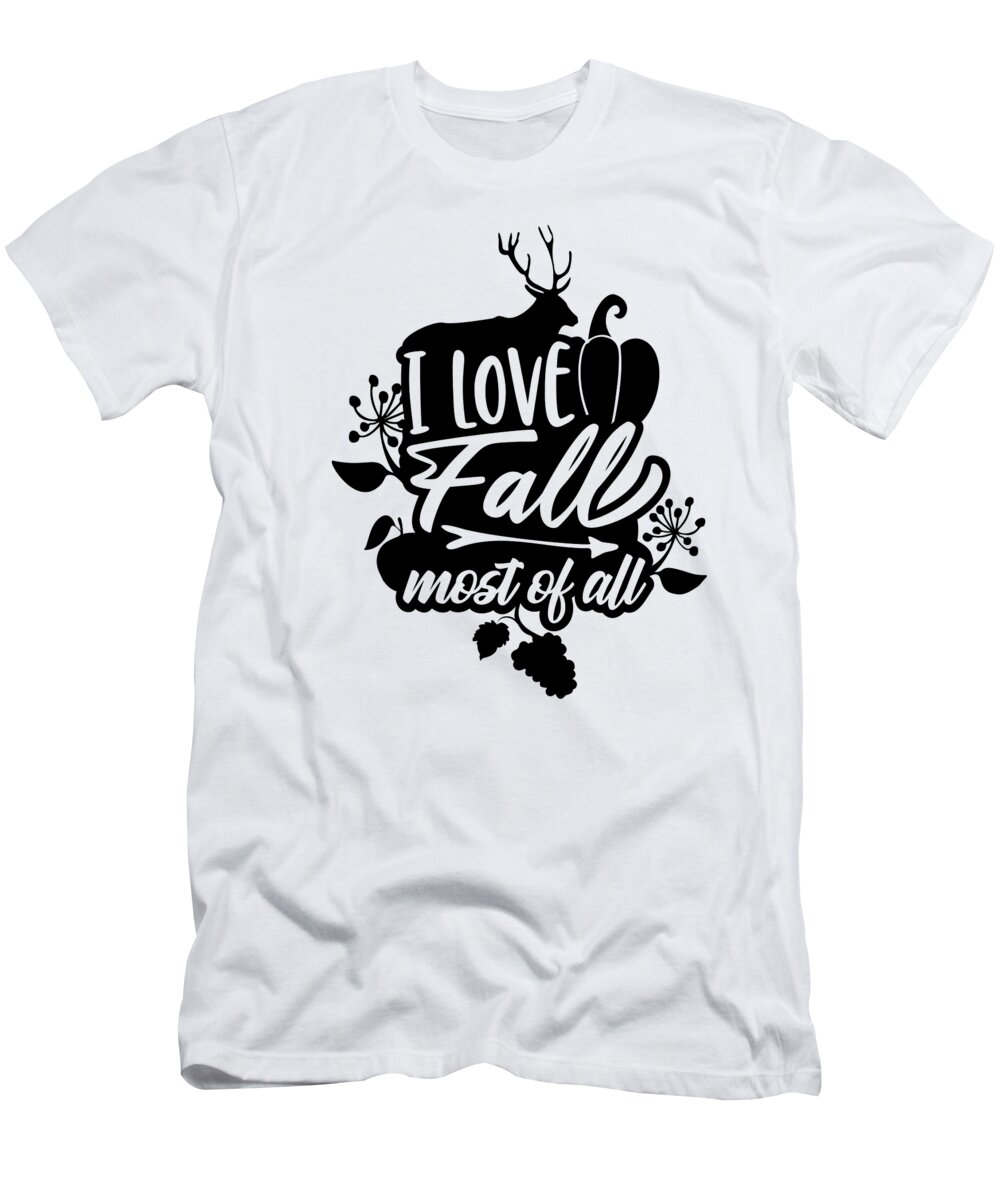 Elk T-Shirt featuring the digital art I Love Fall Most of All Elk Pumpkins by Jacob Zelazny