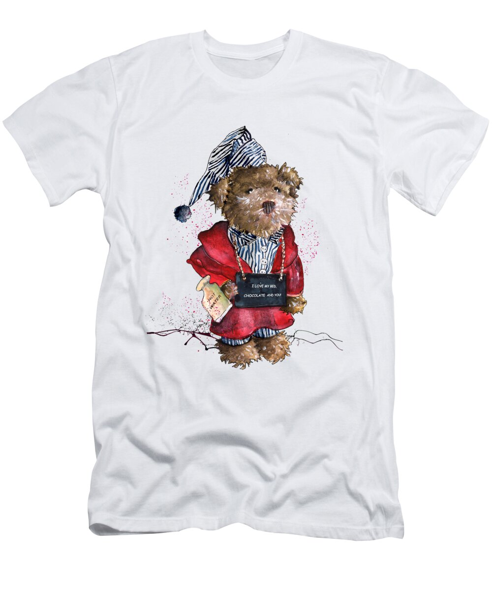 Bear T-Shirt featuring the painting I Love My Bed Chocolate And You by Miki De Goodaboom