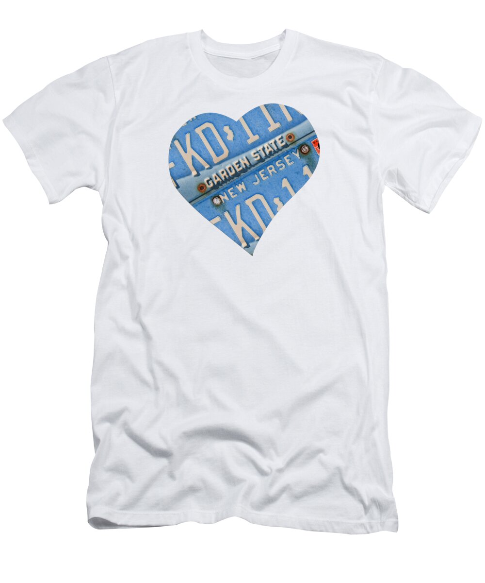 New Jersey T-Shirt featuring the mixed media I love New Jersey, license plates heart by Delphimages Photo Creations